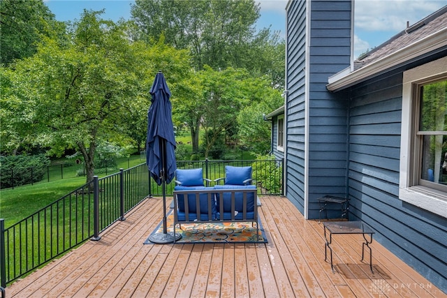 195 Sycamore Creek Dr, Springboro, OH 45066 - wooden terrace with a lawn and an outdoor living space