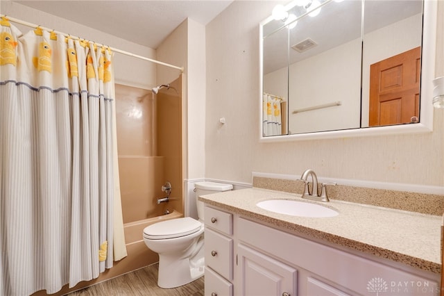 4911 Arabian Dr, Fairborn, OH 45324 - bathroom with vanity, shower / tub combo, and wood finished floors