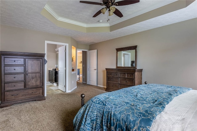8695 Dijon Ct, Washington Twp, OH 45458 - bedroom with a raised ceiling, a textured ceiling, carpet, ornamental molding, and ceiling fan