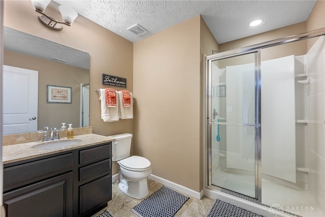 8695 Dijon Ct, Washington Twp, OH 45458 - full bathroom with vanity, a stall shower, tile patterned floors, and a textured ceiling