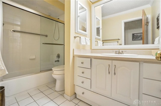 1917 Antrim Ct, Middletown, OH 45042 - bathroom featuring tile patterned flooring, vanity, crown molding, bathing tub / shower combination, and a textured ceiling