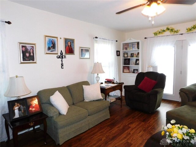 316 Center St, Lebanon, OH 45036 - living area with a ceiling fan and wood finished floors