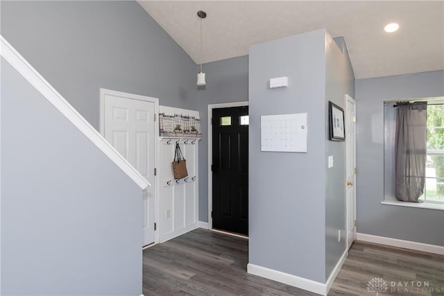 160 Worthington Dr, Germantown, OH 45327 - foyer with wood finished floors, high vaulted ceiling, and recessed lighting
