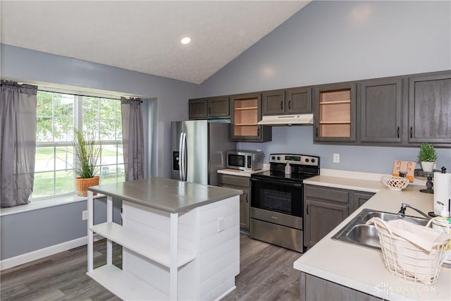160 Worthington Dr, Germantown, OH 45327 - kitchen featuring stainless steel appliances, under cabinet range hood, healthy amount of natural light, dark wood-type flooring, and recessed lighting