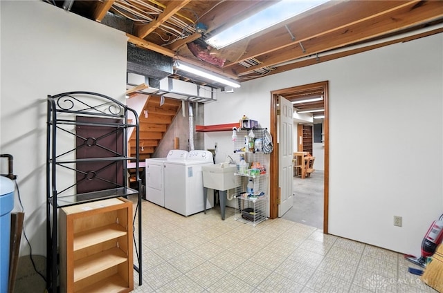 356 Saint James Pl, Springboro, OH 45066 - unfinished basement with washing machine and clothes dryer and stairs
