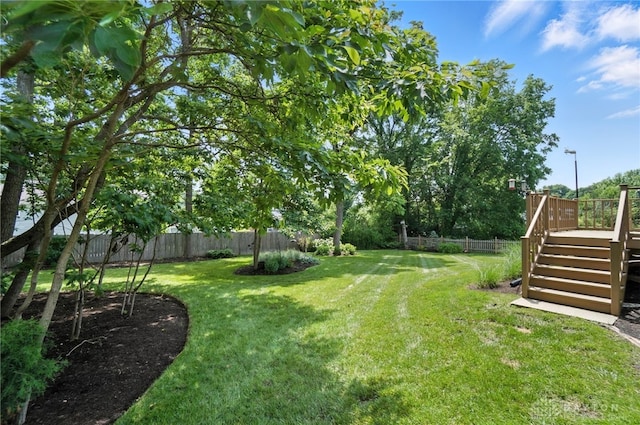 356 Saint James Pl, Springboro, OH 45066 - fenced backyard featuring stairway and a wooden deck