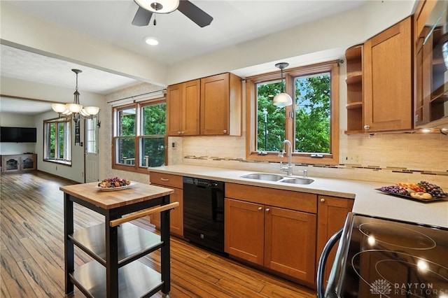 356 Saint James Pl, Springboro, OH 45066 - kitchen featuring dishwasher, range with electric cooktop, light countertops, a ceiling fan, and pendant lighting