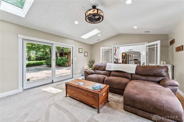 255 Belle Watlin Ct, Dayton, OH 45434 - living room with a skylight, lofted ceiling, recessed lighting, and carpet floors