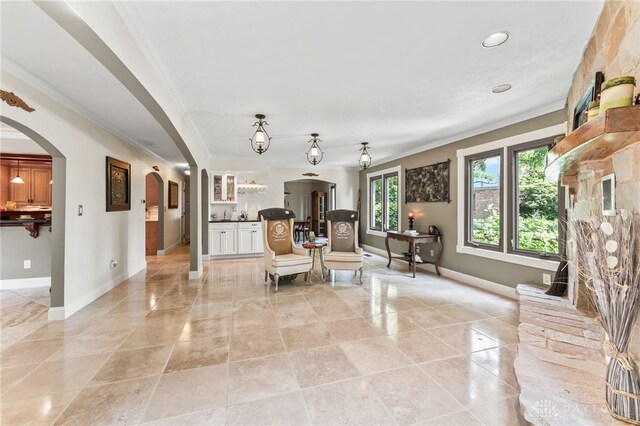 255 Belle Watlin Ct, Dayton, OH 45434 - living area featuring crown molding and arched walkways