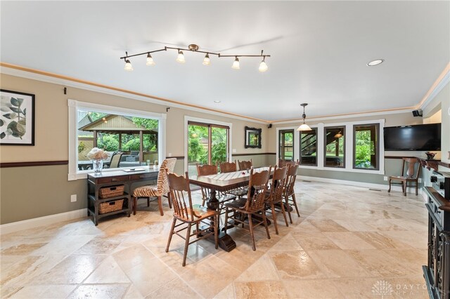 255 Belle Watlin Ct, Dayton, OH 45434 - dining room featuring ornamental molding, plenty of natural light, stone tile flooring, and recessed lighting