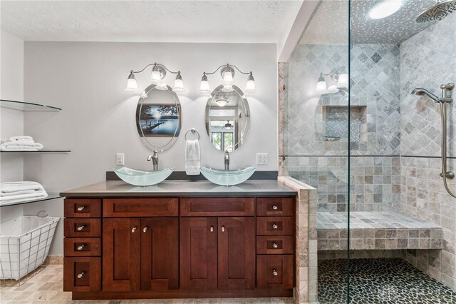 255 Belle Watlin Ct, Dayton, OH 45434 - full bath featuring double vanity, a stall shower, and a textured ceiling