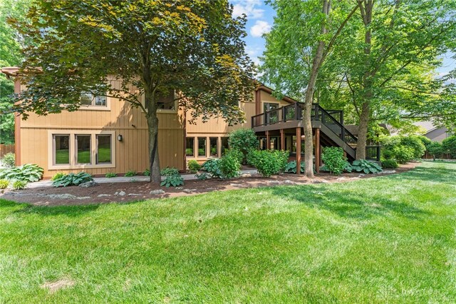 255 Belle Watlin Ct, Dayton, OH 45434 - back of house featuring a wooden deck, stairway, and a yard