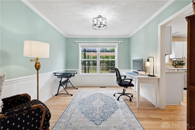 25 Huntley Ct, Springboro, OH 45066 - office with light wood-style flooring, ornamental molding, and a chandelier