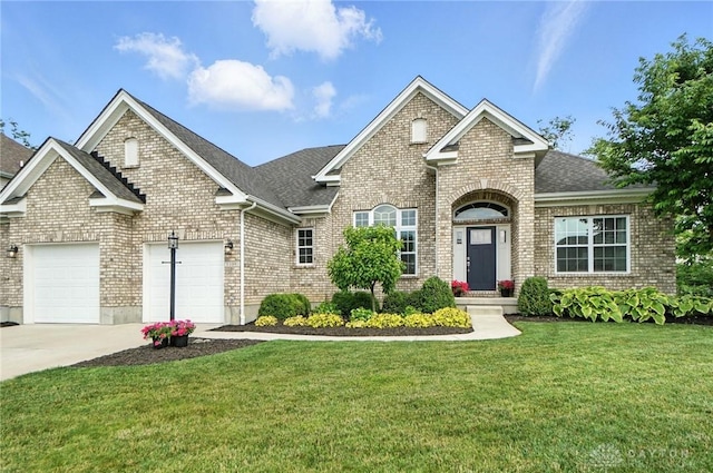 3109 Running Deer Trl, Franklin Twp, OH 45005 - view of front of house with driveway, brick siding, a front yard, and a shingled roof
