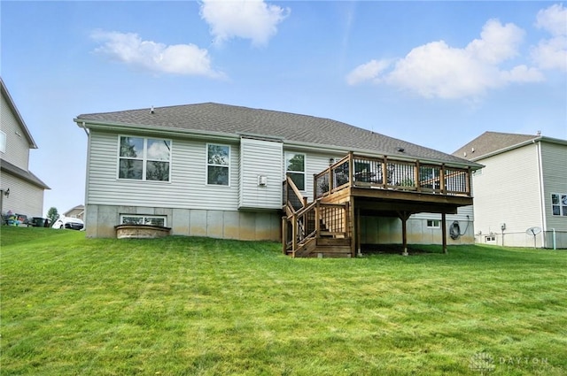 3109 Running Deer Trl, Franklin Twp, OH 45005 - back of property featuring stairway, a deck, and a lawn