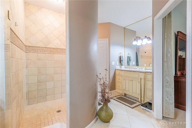 866 Deer Run Rd, Centerville, OH 45459 - bathroom with vanity, tile patterned flooring, and a tile shower