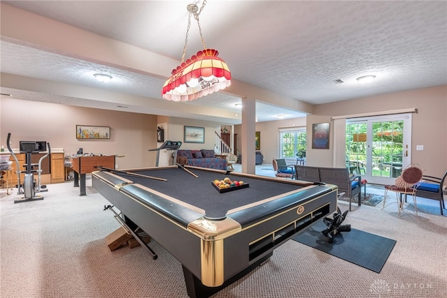 866 Deer Run Rd, Centerville, OH 45459 - rec room featuring light carpet, pool table, and a textured ceiling