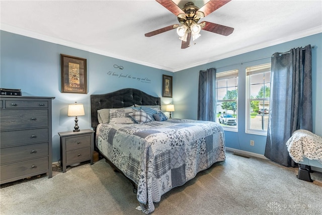 30 Salem Dr, Springboro, OH 45066 - bedroom featuring light carpet, ornamental molding, and a ceiling fan