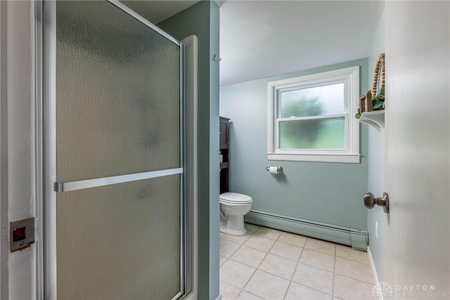 3105 Shadow Hill Rd, Middletown, OH 45042 - bathroom featuring a baseboard heating unit, tile patterned flooring, and a stall shower
