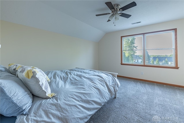 2610 Yorktown Ct, Beavercreek, OH 45434 - carpeted bedroom with vaulted ceiling and ceiling fan