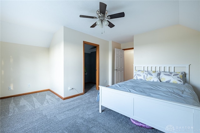 2610 Yorktown Ct, Beavercreek, OH 45434 - bedroom with carpet, vaulted ceiling, and a ceiling fan