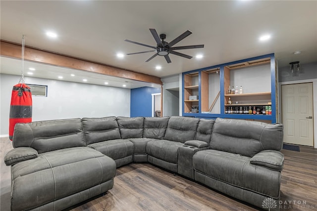 2610 Yorktown Ct, Beavercreek, OH 45434 - home theater room featuring ceiling fan, wood finished floors, and recessed lighting