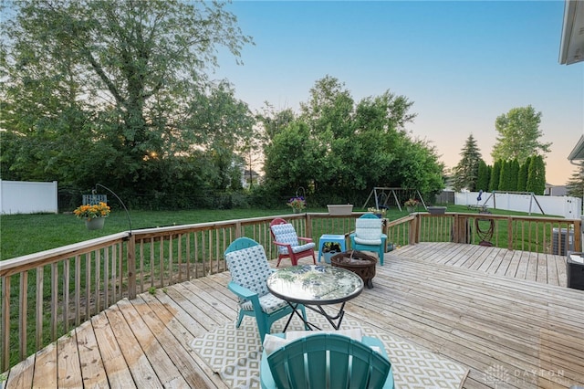 2610 Yorktown Ct, Beavercreek, OH 45434 - wooden deck with a fenced backyard and an outdoor fire pit