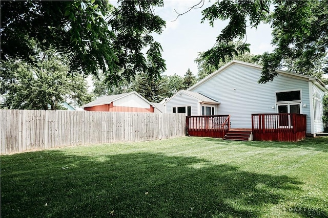 916 Wilson Rd, Troy, OH 45373 - fenced yard featuring a wooden deck