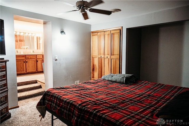 916 Wilson Rd, Troy, OH 45373 - bedroom with ceiling fan and light carpet