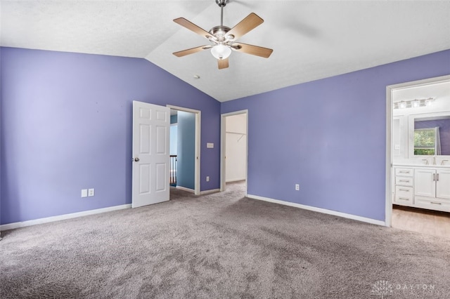 110 Easton Manor Dr, Monroe, OH 45050 - unfurnished bedroom featuring carpet floors, lofted ceiling, ensuite bathroom, a ceiling fan, and a closet