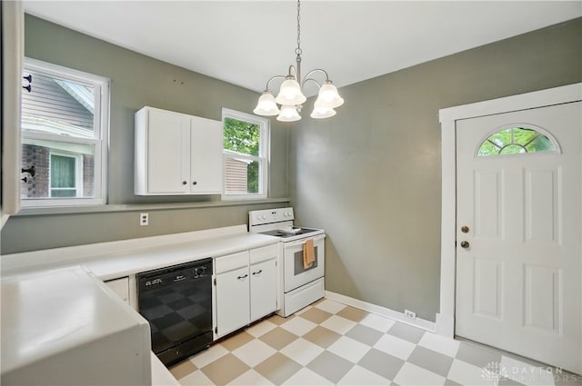 2344 Quatman Ave, Norwood, OH 45212 - kitchen with dishwasher, white range with electric cooktop, light floors, a chandelier, and plenty of natural light