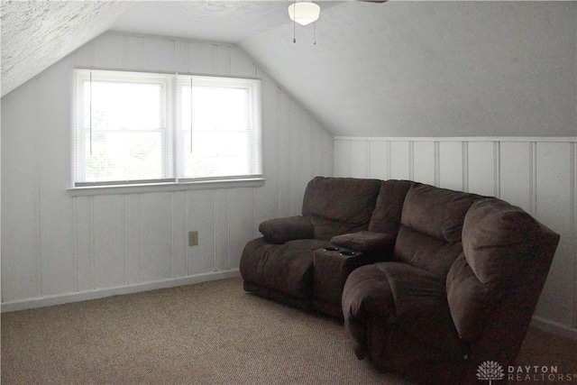 400 S Hayden Ave, Riverside, OH 45431 - additional living space featuring vaulted ceiling, a textured ceiling, plenty of natural light, a ceiling fan, and carpet flooring