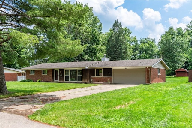 4155 Eckworth, Bellbrook, OH 45305 - ranch-style home featuring an attached garage, driveway, brick siding, and a front yard