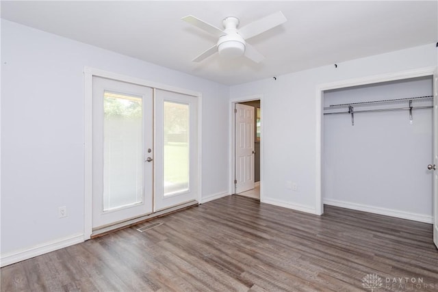 4155 Eckworth, Bellbrook, OH 45305 - unfurnished bedroom featuring wood finished floors, ceiling fan, access to outside, and french doors