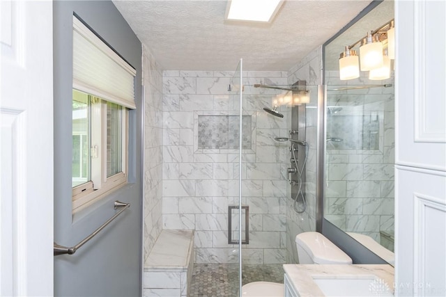 4155 Eckworth, Bellbrook, OH 45305 - bathroom featuring a stall shower, a textured ceiling, and vanity