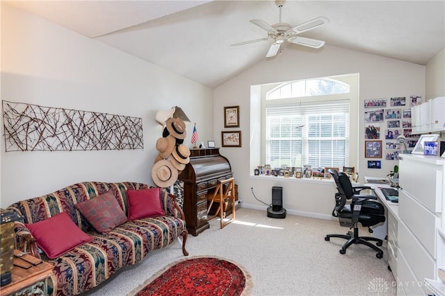 3917 E Summit Ridge Dr, Beavercreek, OH 45430 - office with carpet floors, a ceiling fan, and vaulted ceiling