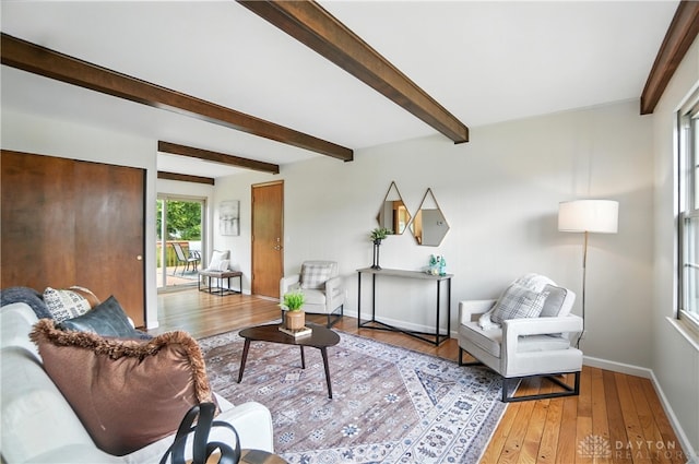 1023 Hilliard Dr, Delhi Twp, OH 45238 - living area with hardwood / wood-style floors and beam ceiling