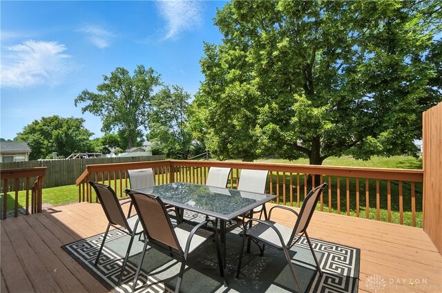 1023 Hilliard Dr, Delhi Twp, OH 45238 - deck with outdoor dining space and a fenced backyard