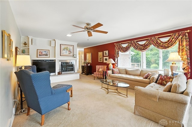 1804 Schirm Dr, Middletown, OH 45042 - living area featuring carpet, ornamental molding, and ceiling fan