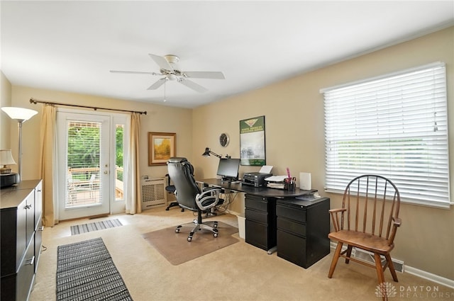 1804 Schirm Dr, Middletown, OH 45042 - office space with a ceiling fan, light carpet, and radiator heating unit