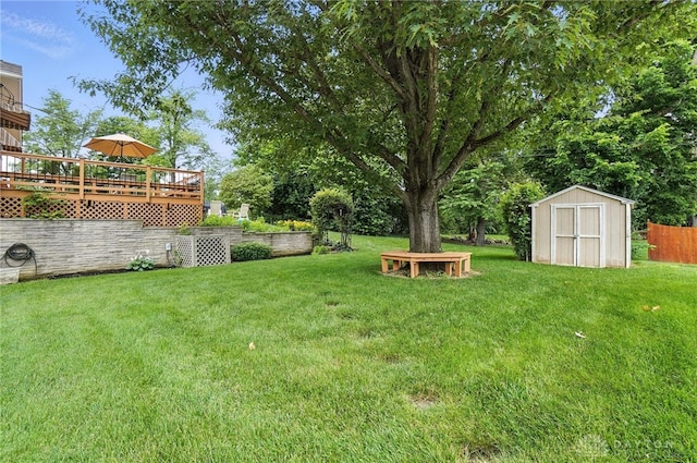 1804 Schirm Dr, Middletown, OH 45042 - view of yard with a storage unit and a wooden deck