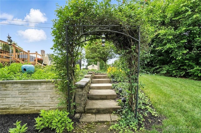 1804 Schirm Dr, Middletown, OH 45042 - view of yard with stairway and a wooden deck