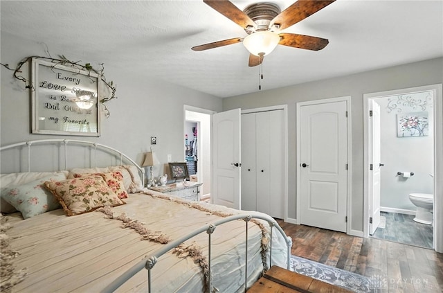 8425 Dillman Rd, Camden, OH 45311 - bedroom with wood finished floors, ensuite bathroom, and ceiling fan