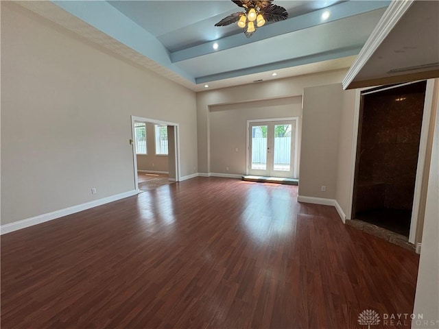 523 Newport Rd, Xenia, OH 45385 - unfurnished living room featuring plenty of natural light, ceiling fan, dark wood finished floors, and recessed lighting