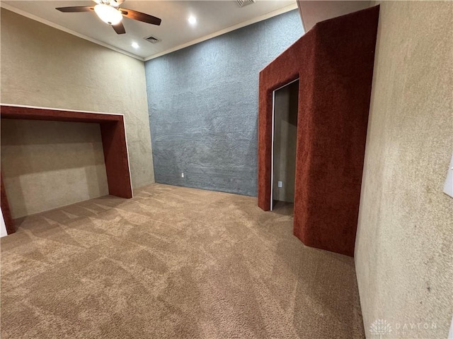 523 Newport Rd, Xenia, OH 45385 - carpeted spare room featuring ceiling fan, crown molding, a textured wall, and recessed lighting