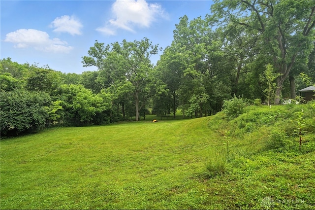 945 Oakland Dr, Beavercreek Twp, OH 45434 - view of green lawn with a wooded view