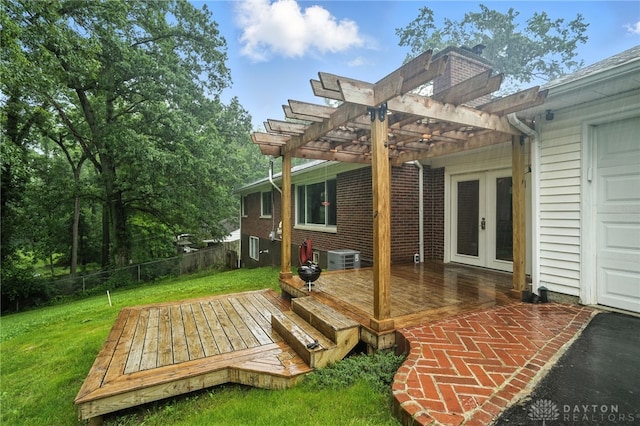 945 Oakland Dr, Beavercreek Twp, OH 45434 - rear view of property featuring french doors, a pergola, and a deck