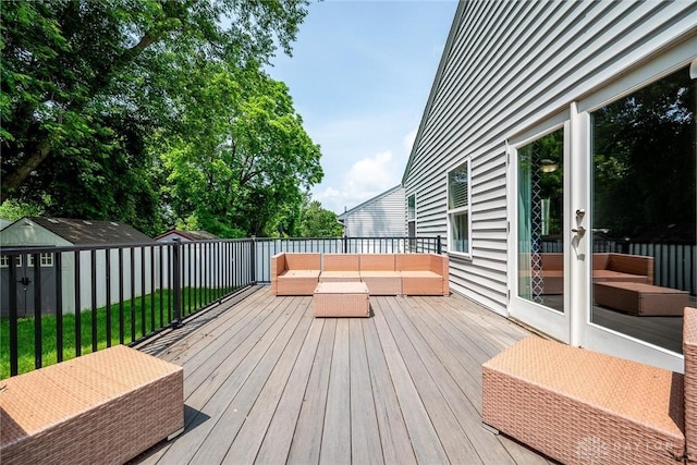2858 Willow Ridge Dr, Colerain Twp, OH 45251 - wooden terrace featuring outdoor lounge area and a storage unit