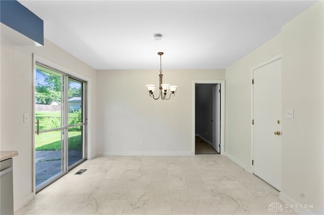 925 Robinette Ave, Vandalia, OH 45377 - unfurnished dining area with a chandelier and light marble finish floors