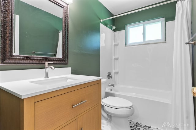 925 Robinette Ave, Vandalia, OH 45377 - bathroom with shower / bathtub combination with curtain, vanity, and tile patterned floors